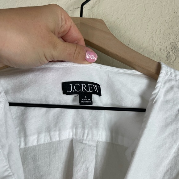 J. Crew Bib Button Up Shirt in Herringbone Twill White Size Large - Picture 3 of 8